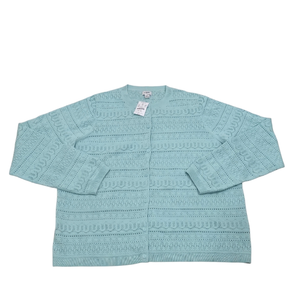 J.Crew Pointellle Cardigan Sweater In Light Aqua - Picture 3 of 7